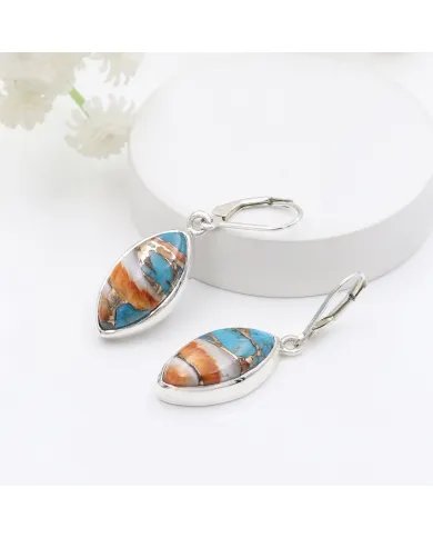Orange Spiny Oyster Turquoise Earrings - Handmade 925 Sterling Silver