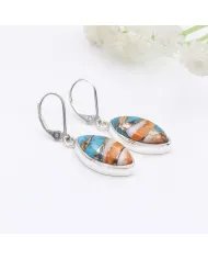 Orange Spiny Oyster Turquoise Earrings - Handmade 925 Sterling Silver