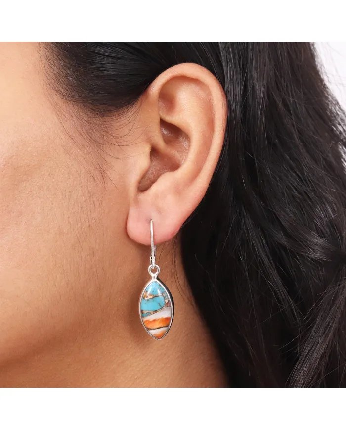 Orange Spiny Oyster Turquoise Earrings - Handmade 925 Sterling Silver