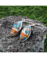 Orange Spiny Oyster Turquoise Earrings - Handmade 925 Sterling Silver