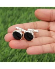 Black Onyx Cufflinks - 925 Sterling Silver Tuxedo Studs Men's Accessories