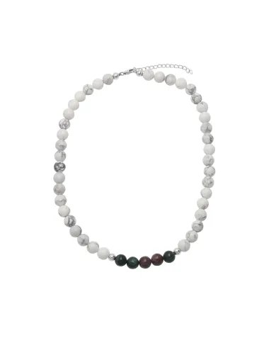 Howlite & Blood Stone Beaded Necklace - 925 Silver Semi-Precious Jewelry