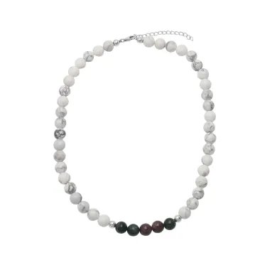 Howlite & Blood Stone Beaded Necklace - 925 Silver Semi-Precious Jewelry