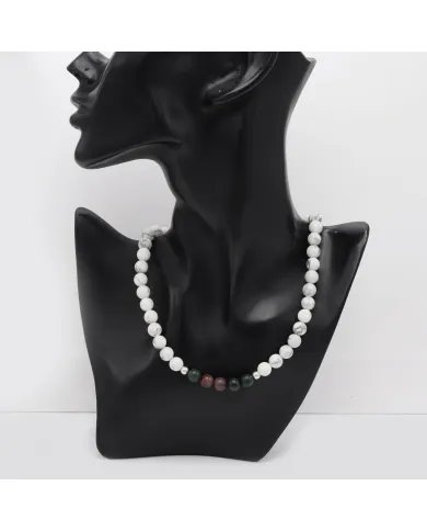 Howlite & Blood Stone Beaded Necklace - 925 Silver Semi-Precious Jewelry