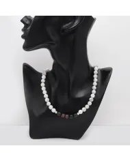 Howlite & Blood Stone Beaded Necklace - 925 Silver Semi-Precious Jewelry