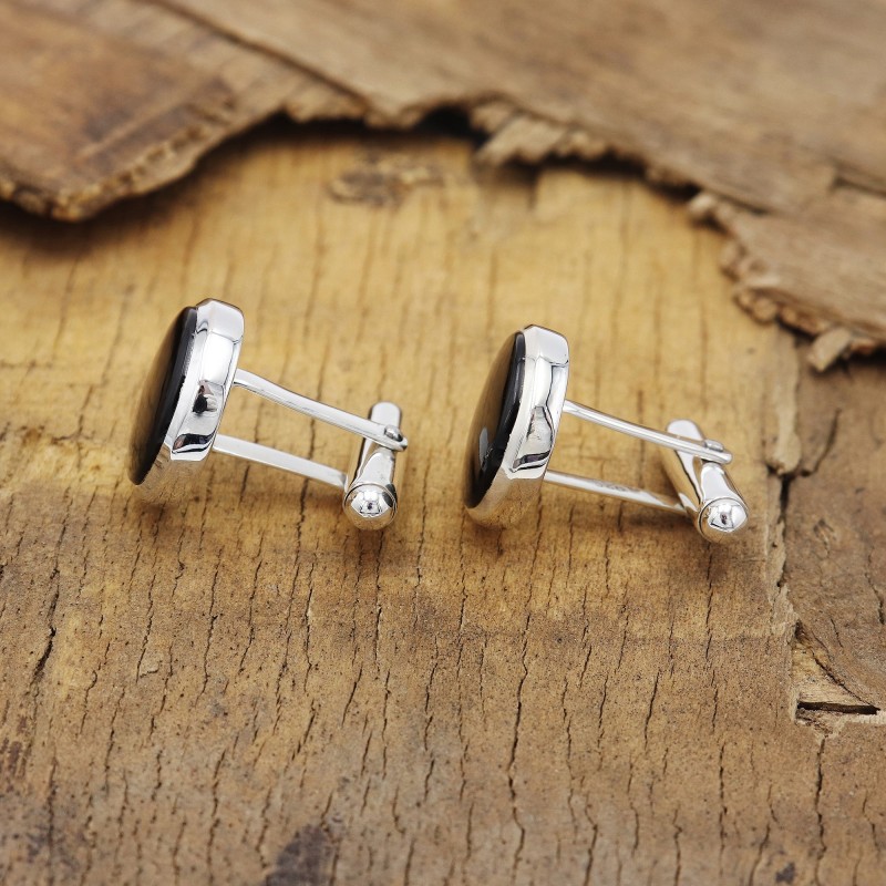 Black Onyx Cufflinks, Sterling Silver Cufflinks, Handmade