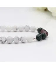 Howlite & Blood Stone Beaded Necklace - 925 Silver Semi-Precious Jewelry