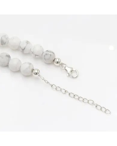 Howlite & Blood Stone Beaded Necklace - 925 Silver Semi-Precious Jewelry