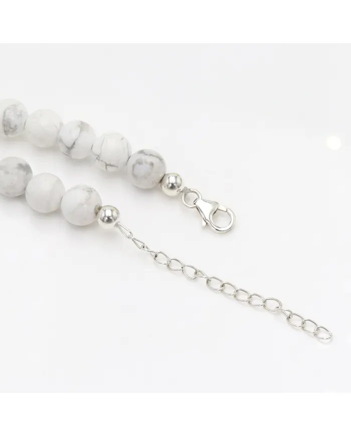 Howlite & Blood Stone Beaded Necklace - 925 Silver Semi-Precious Jewelry