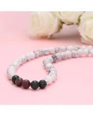 Howlite & Blood Stone Beaded Necklace - 925 Silver Semi-Precious Jewelry