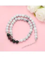 Howlite & Blood Stone Beaded Necklace - 925 Silver Semi-Precious Jewelry