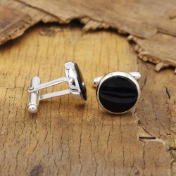 Black Onyx Cufflinks, Groomsmen Cufflinks, Silver Tuxedo Studs, 14mm Round Onyx Cufflinks, Wedding Cufflinks, Cufflinks for Men