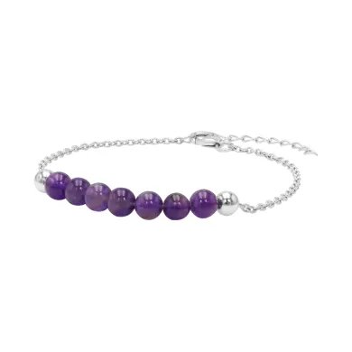 Amethyst Beaded Chain Bracelet - 925 Sterling Silver