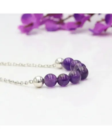 Amethyst Beaded Chain Bracelet - 925 Sterling Silver