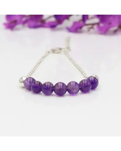 Amethyst Beaded Chain Bracelet - 925 Sterling Silver
