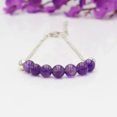 Amethyst Beaded Chain Bracelet - 925 Sterling Silver