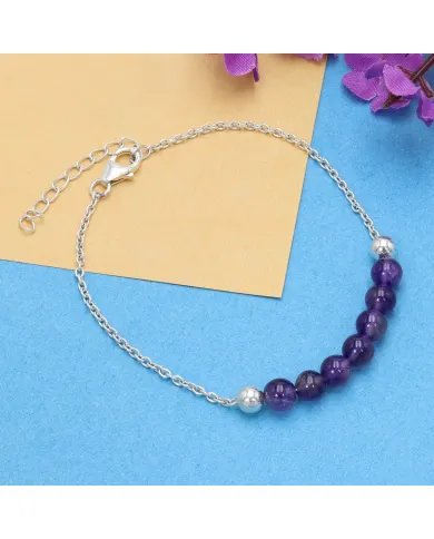 Amethyst Beaded Chain Bracelet - 925 Sterling Silver