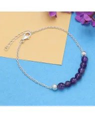 Amethyst Beaded Chain Bracelet - 925 Sterling Silver