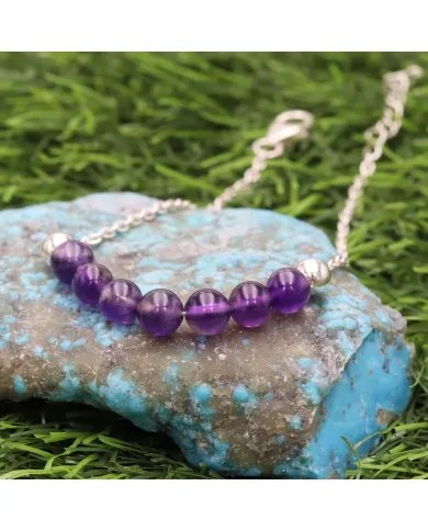 Amethyst Beaded Chain Bracelet - 925 Sterling Silver