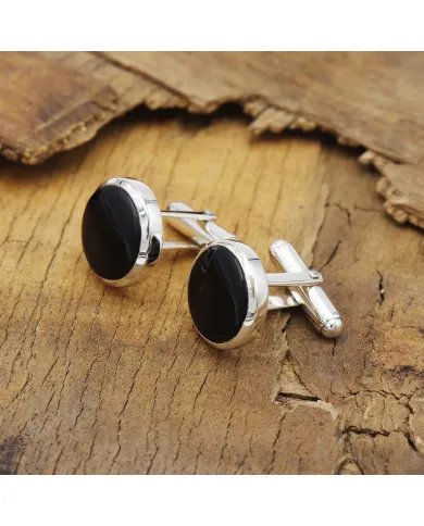 Black Onyx Cufflinks - 925 Sterling Silver Tuxedo Studs Men's Accessories