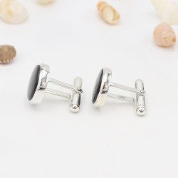 Black Onyx Cufflinks, Groomsmen Cufflinks, Silver Tuxedo Studs, 14mm Round Onyx Cufflinks, Wedding Cufflinks, Cufflinks for Men