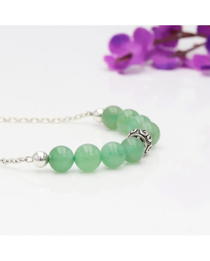 Aventurine Beaded Chain Bracelet - 925 Sterling Silver