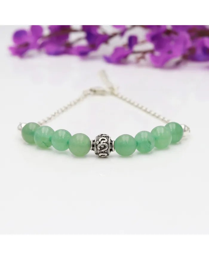 Aventurine Beaded Chain Bracelet - 925 Sterling Silver