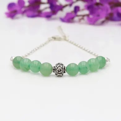 Aventurine Beaded Chain Bracelet - 925 Sterling Silver