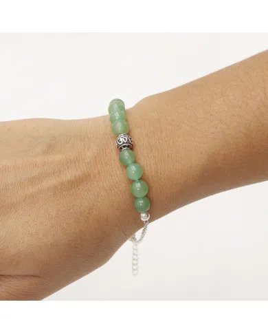 Aventurine Beaded Chain Bracelet with Om Charm - 925 Sterling Silver