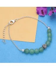 Aventurine Beaded Chain Bracelet - 925 Sterling Silver
