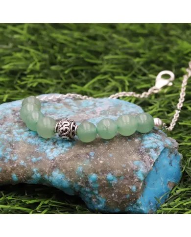 Aventurine Beaded Chain Bracelet - 925 Sterling Silver