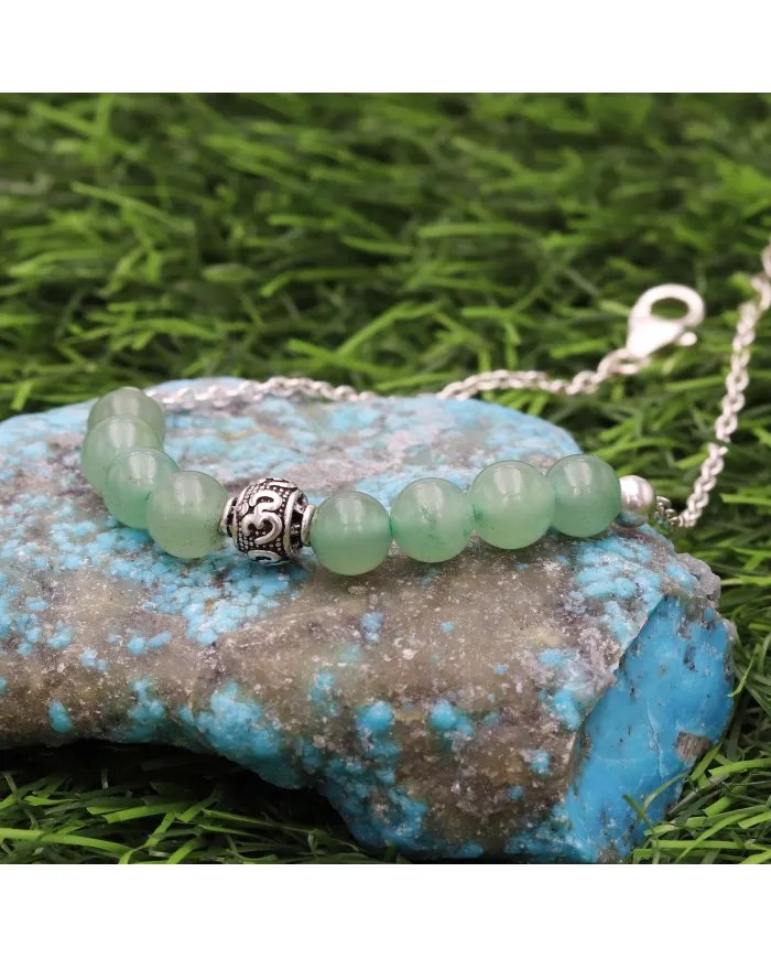 Aventurine Beaded Chain Bracelet - 925 Sterling Silver