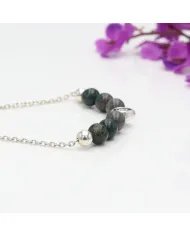 Bloodstone Beaded Chain Bracelet with Heart Charm - 925 Sterling Silver