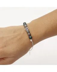 Bloodstone Beaded Chain Bracelet with Heart Charm - 925 Sterling Silver