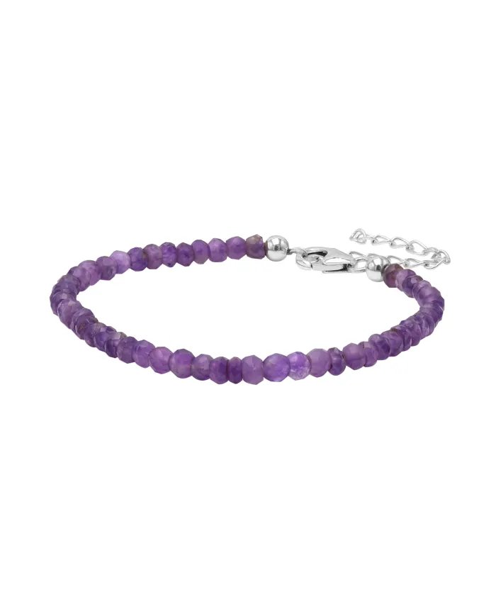 Amethyst Beaded Bracelet – Handmade Gemstone Jewelry with Silver Clasp