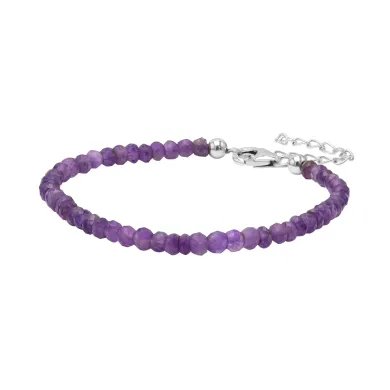 Amethyst Beaded Bracelet – Handmade Gemstone Jewelry with Silver Clasp