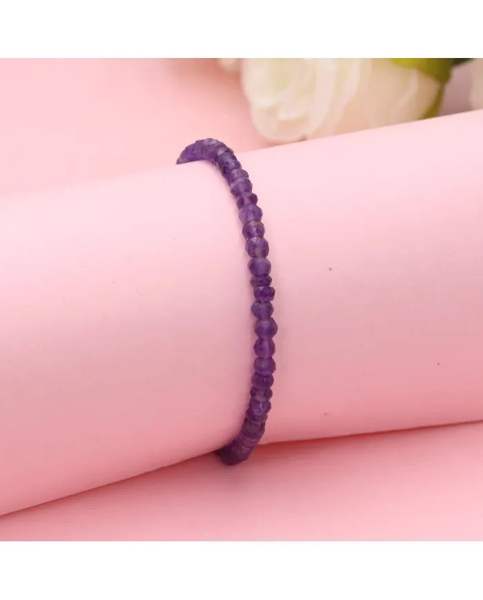 Amethyst Beaded Bracelet – Handmade Gemstone Jewelry with Silver Clasp