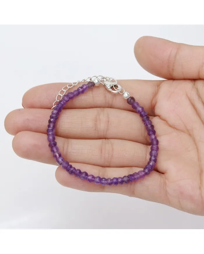 Amethyst Beaded Bracelet – Handmade Gemstone Jewelry with Silver Clasp