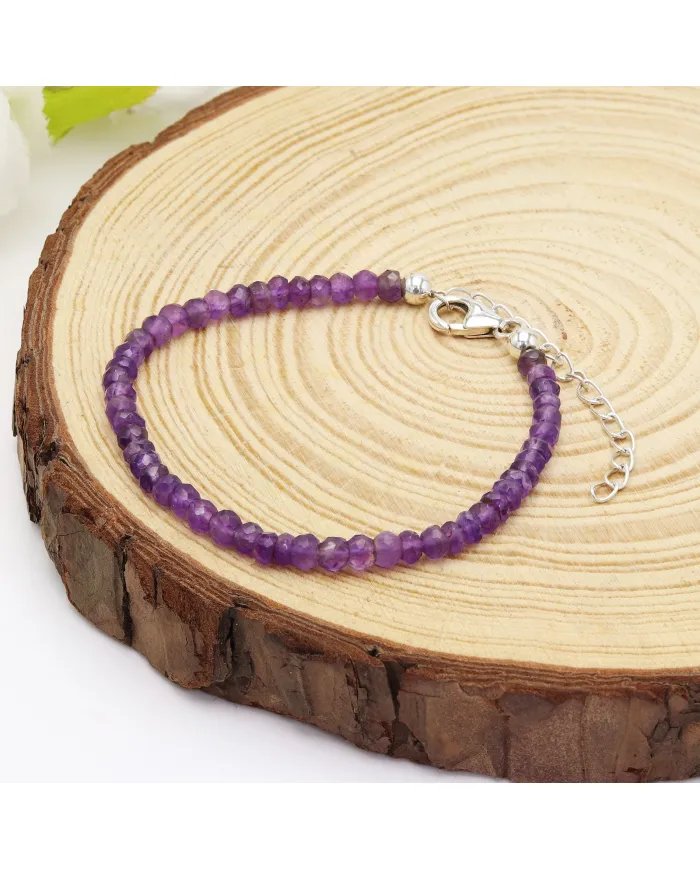 Amethyst Beaded Bracelet – Handmade Gemstone Jewelry with Silver Clasp
