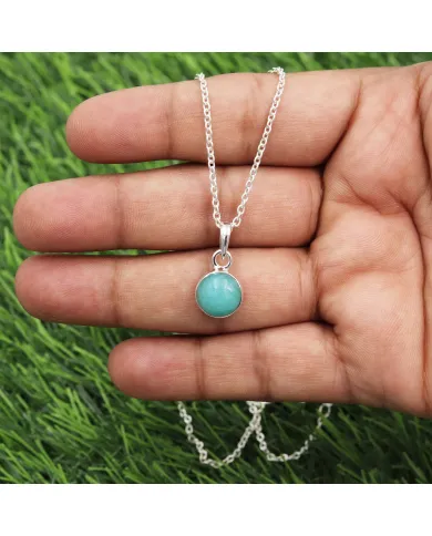Natural Amazonite Pendant Necklace - 925 Sterling Silver Jewelry