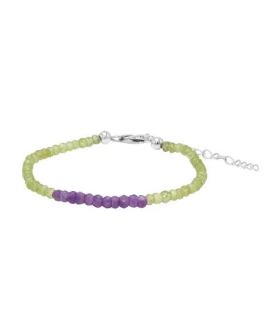 Peridot & Amethyst Beaded Bracelet – Handmade Jewelry with Silver Clasp