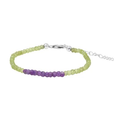 Peridot & Amethyst Beaded Bracelet – Handmade Jewelry with Silver Clasp