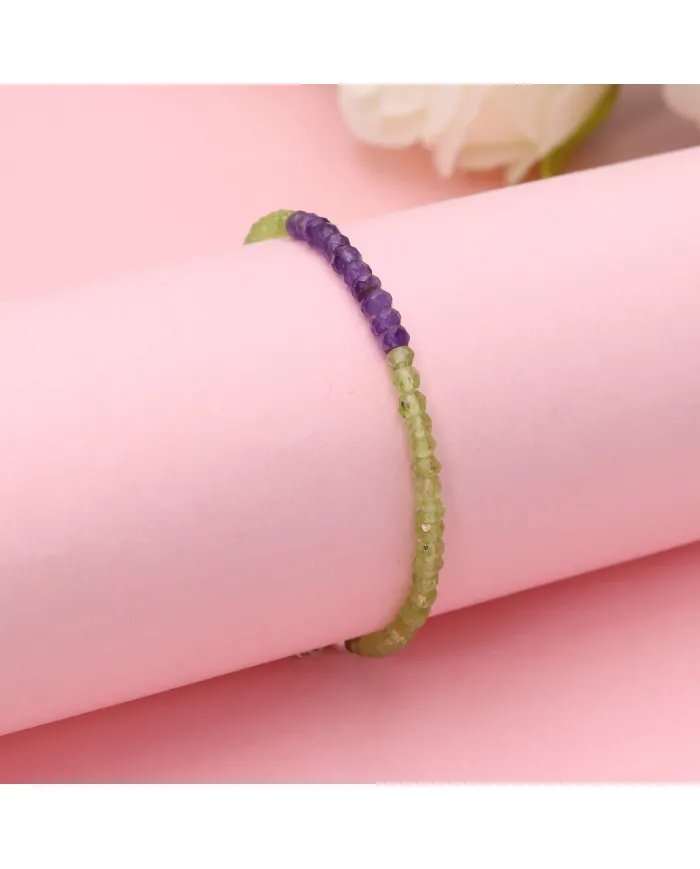 Peridot & Amethyst Beaded Bracelet – Handmade Jewelry with Silver Clasp
