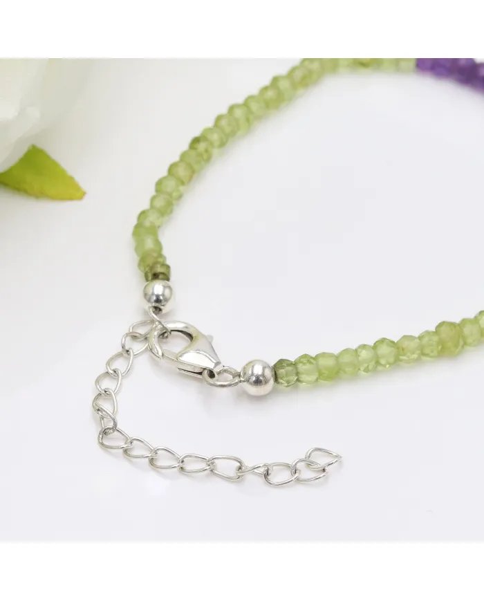 Peridot & Amethyst Beaded Bracelet – Handmade Jewelry with Silver Clasp