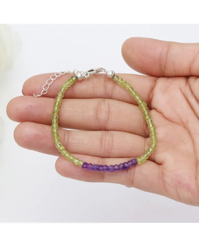 Peridot & Amethyst Beaded Bracelet – Handmade Jewelry with Silver Clasp