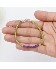 Peridot & Amethyst Beaded Bracelet – Handmade Jewelry with Silver Clasp