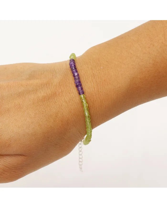 Peridot & Amethyst Beaded Bracelet – Handmade Jewelry with Silver Clasp