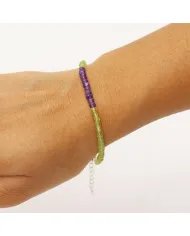 Peridot & Amethyst Beaded Bracelet – Handmade Jewelry with Silver Clasp