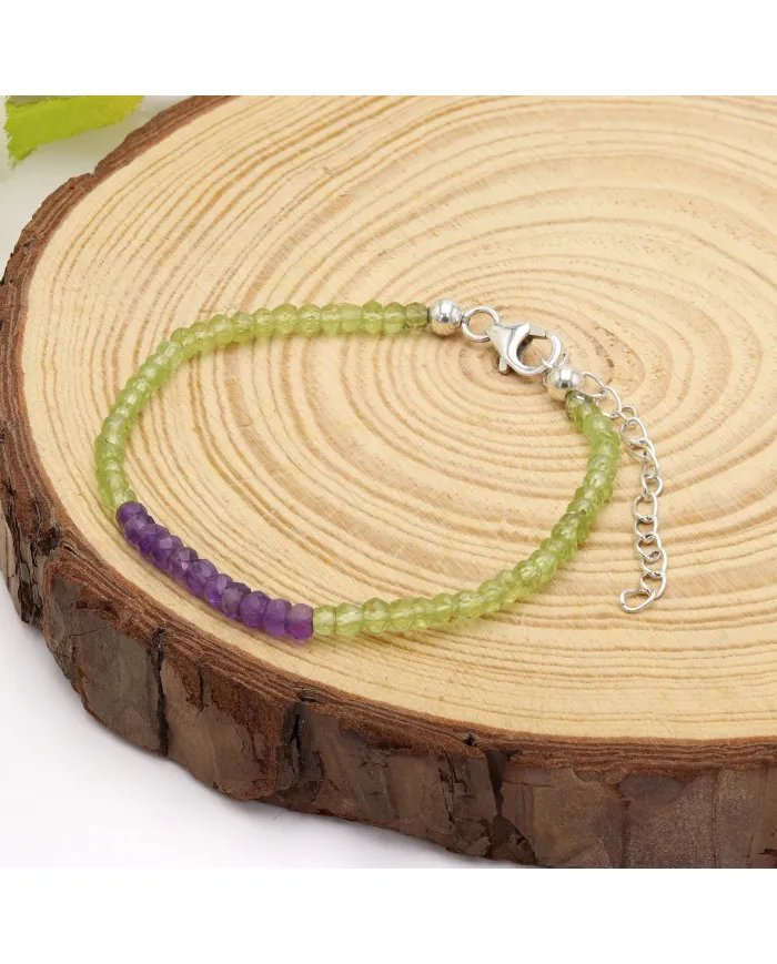 Peridot & Amethyst Beaded Bracelet – Handmade Jewelry with Silver Clasp