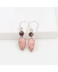 Rhodochrosite & Garnet Drop Earrings - 925 Sterling Silver Jewelry